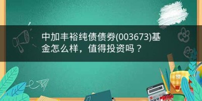 中加丰裕纯债债券(003673)基金怎么样，值得投资吗？